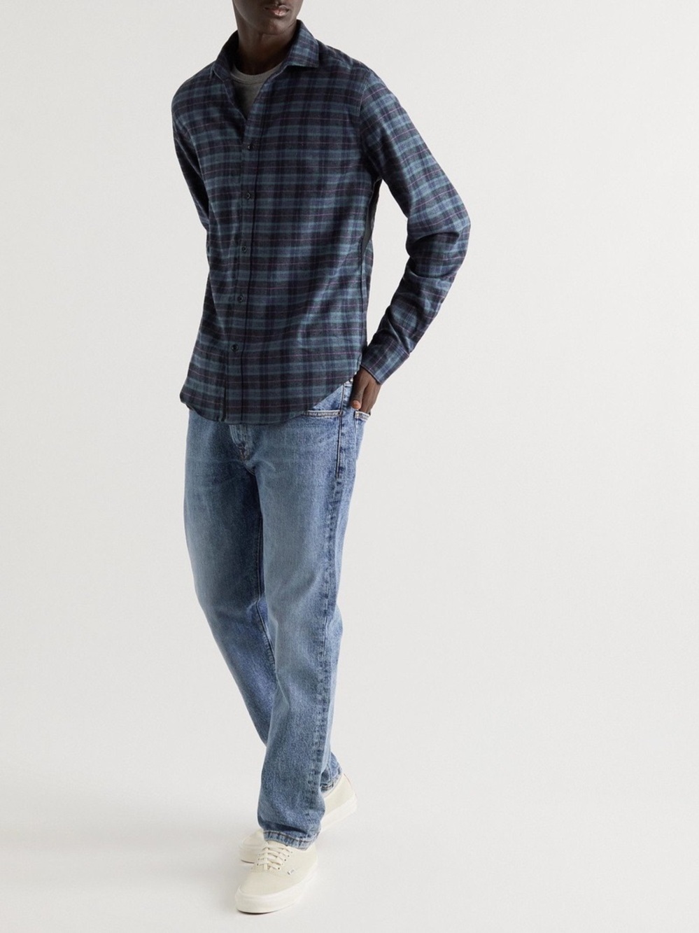 rag & bone Men’s Plaid Flannel Button Down Shirt Blue Gray XL